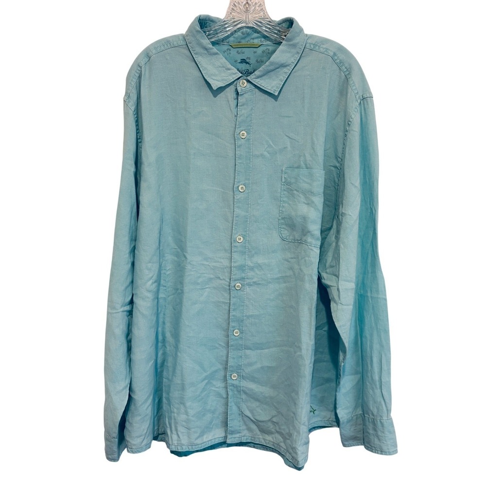 Tommy Bahama Linen Button Down Shirt Mens 2XL Mint Green Long Sleeve - Picture 4 of 11